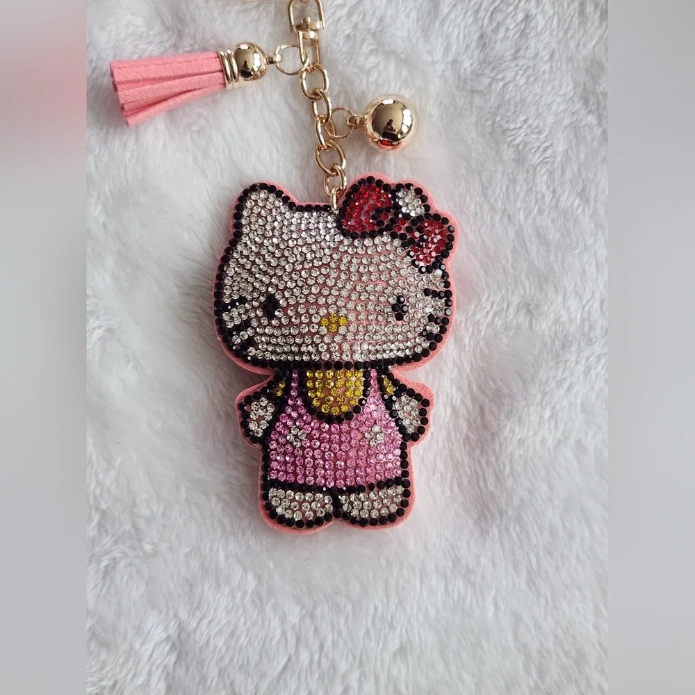 Hello Kitty Pink Rhinestone Keychain Beautiful Sparkling Bag Charm